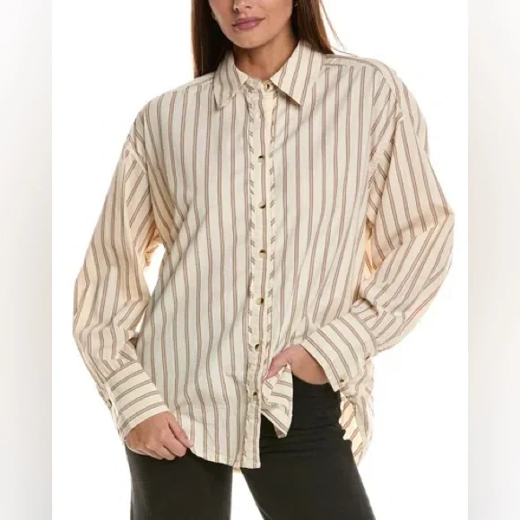 Free People We The Free Striped Varsity Vibes Shirt - Picture 2 of 5